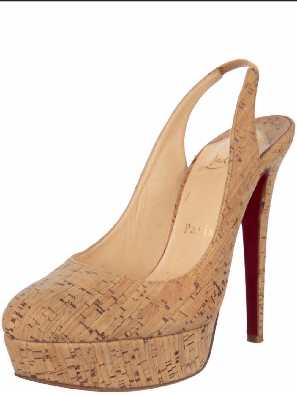 Christian Louboutin Cork Slingback Platform Pump with Red Sole